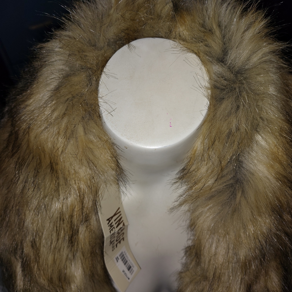 NWT Vintage America Green Zipper Vest W/Removable Fur Trim - Picture 6 of 12